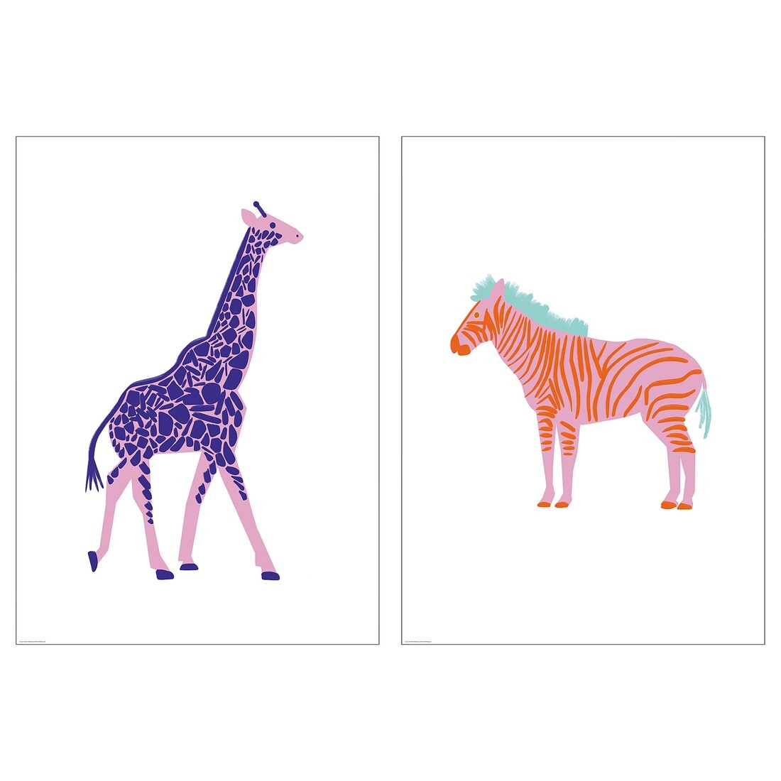 BILD БИЛЬД Постер, жираф и зебра, 50x70 см