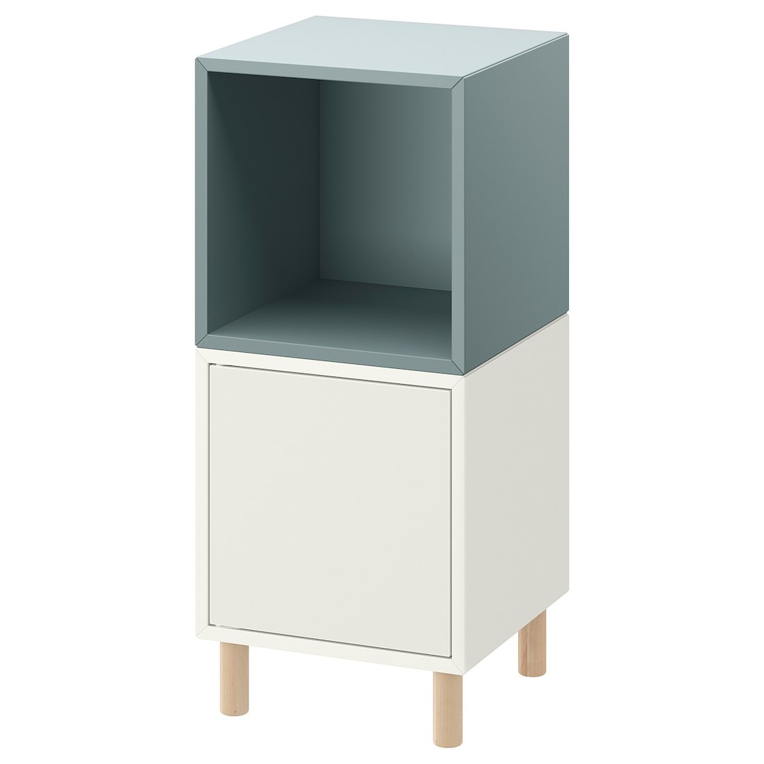 EKET Комбинация шкафов с ножками, белый светлый серо-синий/дерево, 35x35x80 см