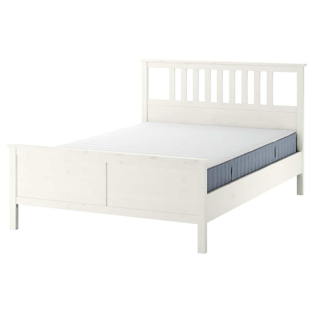 HEMNES Кровать с матрасом, белая морилка / Valevåg средней жесткости, 140x200 см