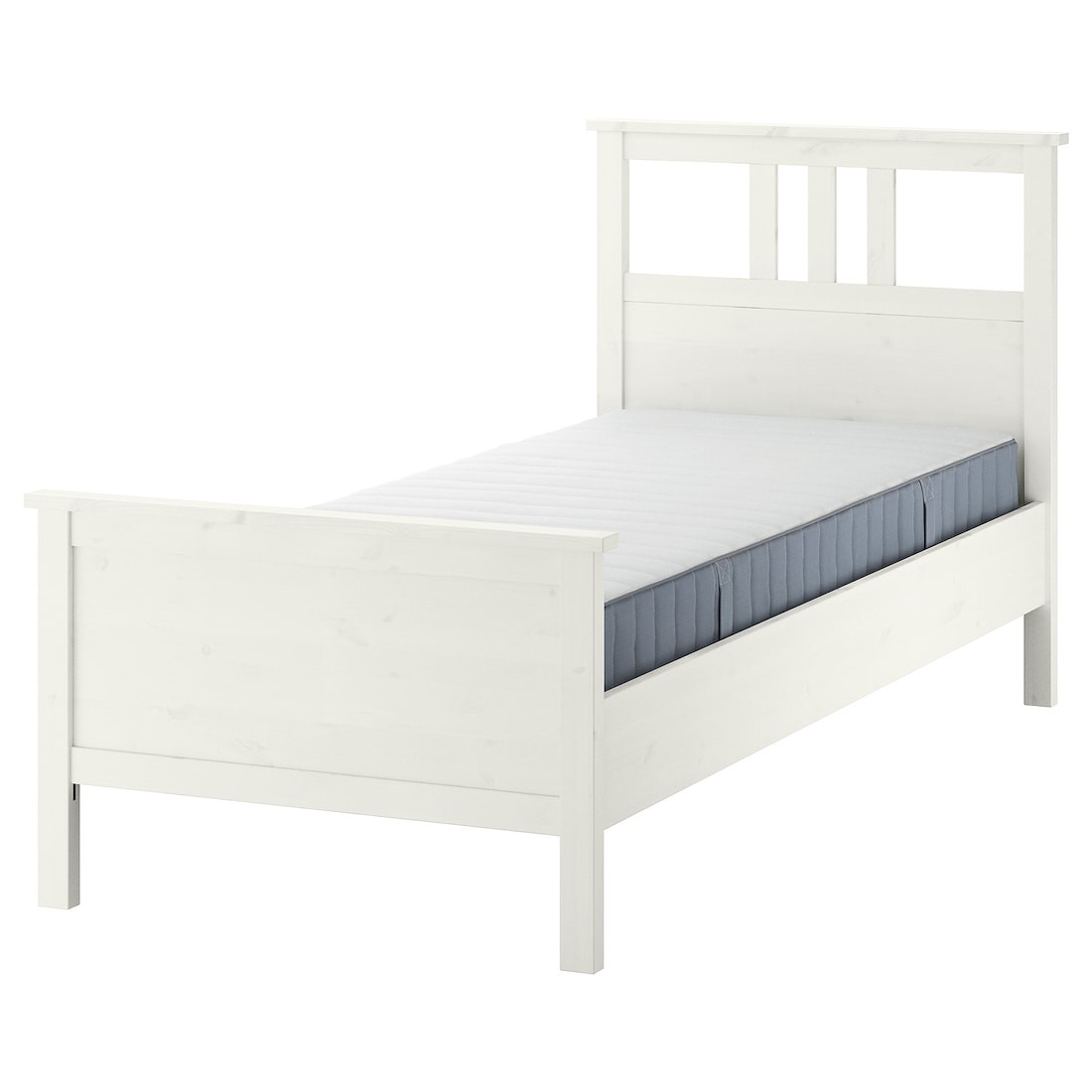 HEMNES Кровать с матрасом, белая морилка / Valevåg средней жесткости, 90x200 см