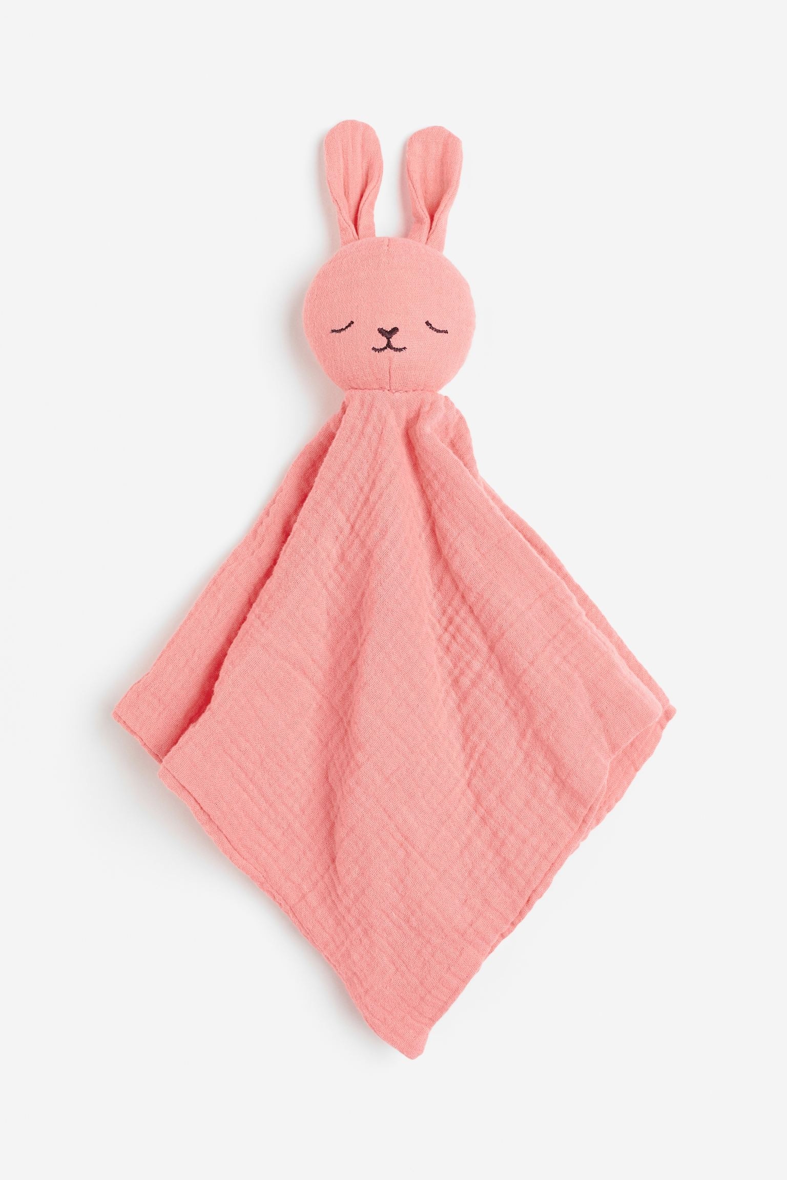 Плед / Мягкая игрушка из хлопкового муслина, Кораллово-розовый/Кролик, 37x37