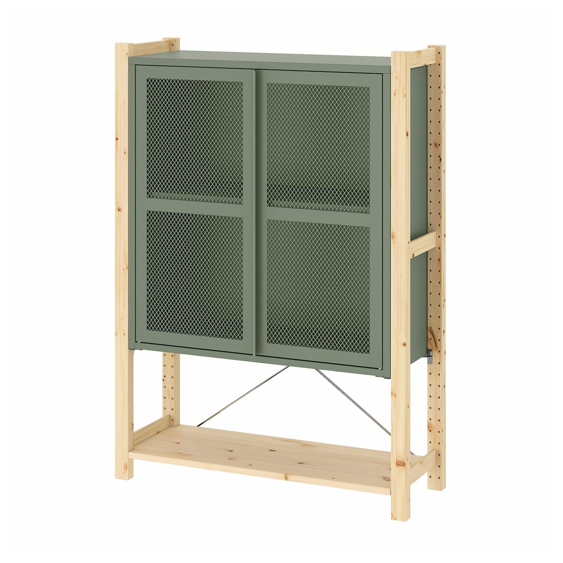 IVAR Шкаф / дверь, сосна / серо-зеленый сетка, 89x30x124 см
