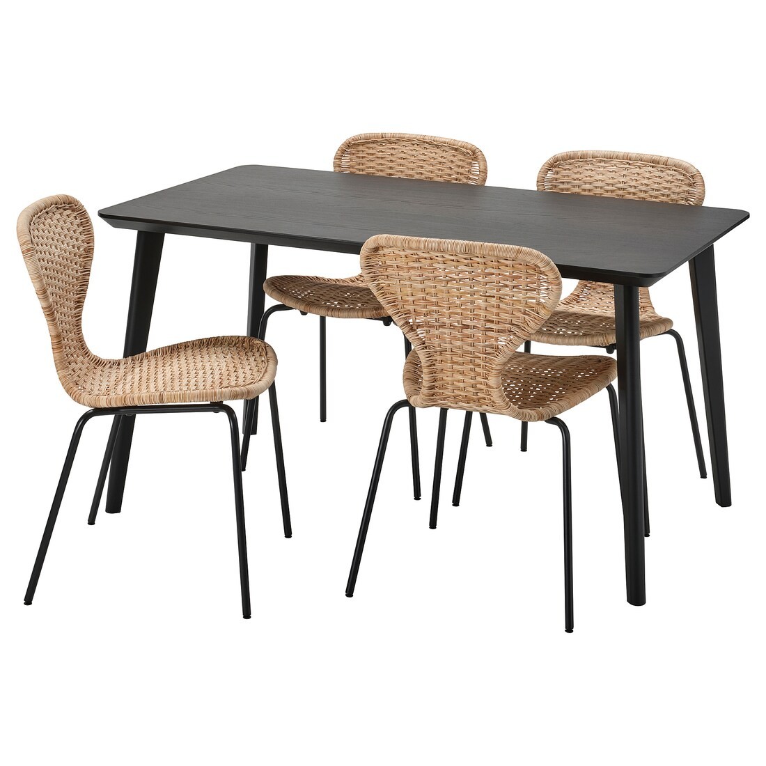 LISABO / ÄLVSTA Стол и 4 стула, черный / ротанг черный, 140x78 см