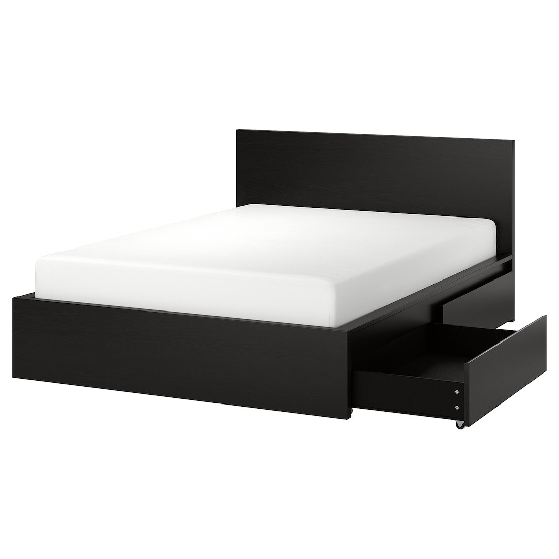 MALM МАЛЬМ Кровать двуспальная с 2 ящиками, черно-коричневый / Lönset, 140x200 см