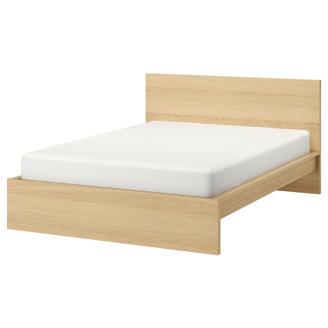 MALM МАЛЬМ Кровать двуспальная, высокий, дубовый шпон беленый / Lindbåden, 180x200 см