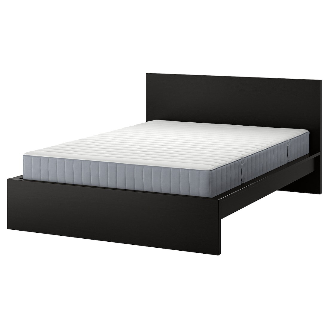 MALM Кровать с матрасом, черно-коричневый / Valevåg средней жесткости, 160x200 см