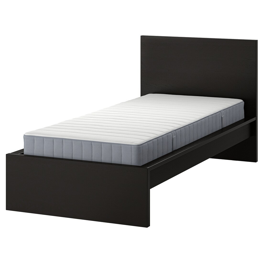MALM Кровать с матрасом, черно-коричневый / Valevåg жесткий, 90x200 см
