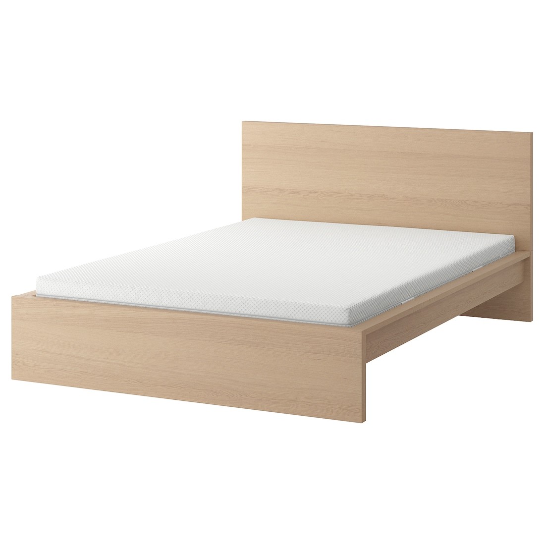 MALM Кровать с матрасом, дубовый шпон беленый / Åbygda средней жесткости, 140x200 см