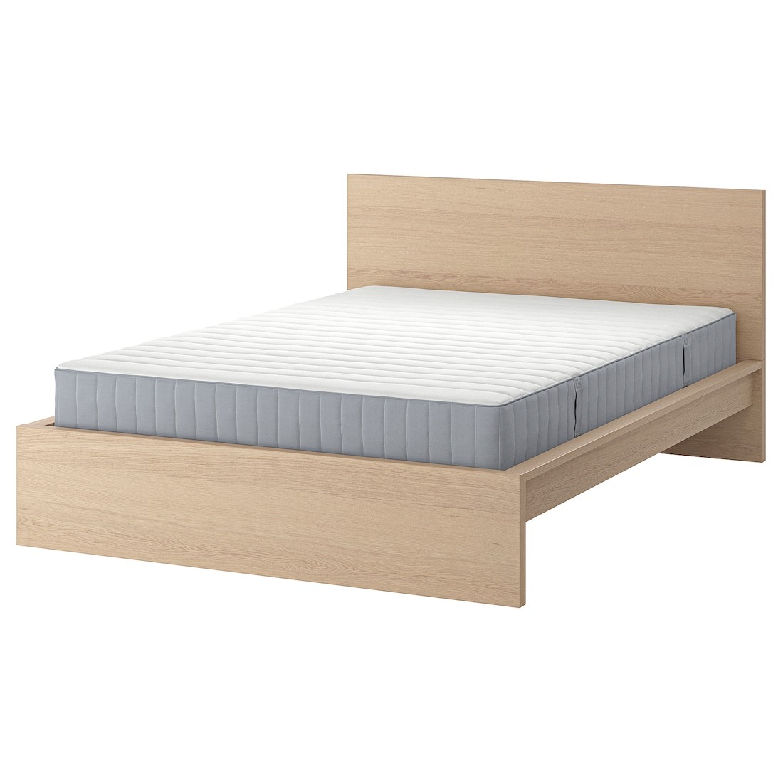 MALM Кровать с матрасом, дубовый шпон беленый / Valevåg жесткий, 160x200 см