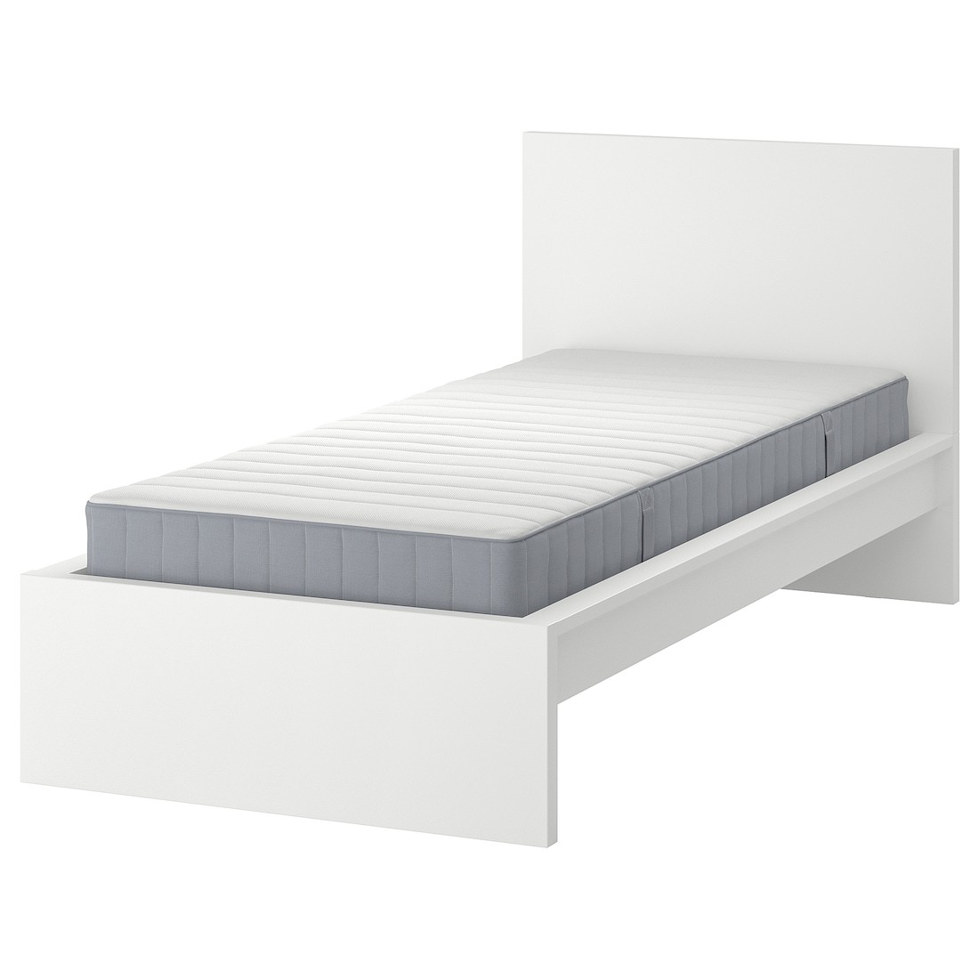 MALM Кровать с матрасом, белый / Valevåg жесткий, 90x200 см