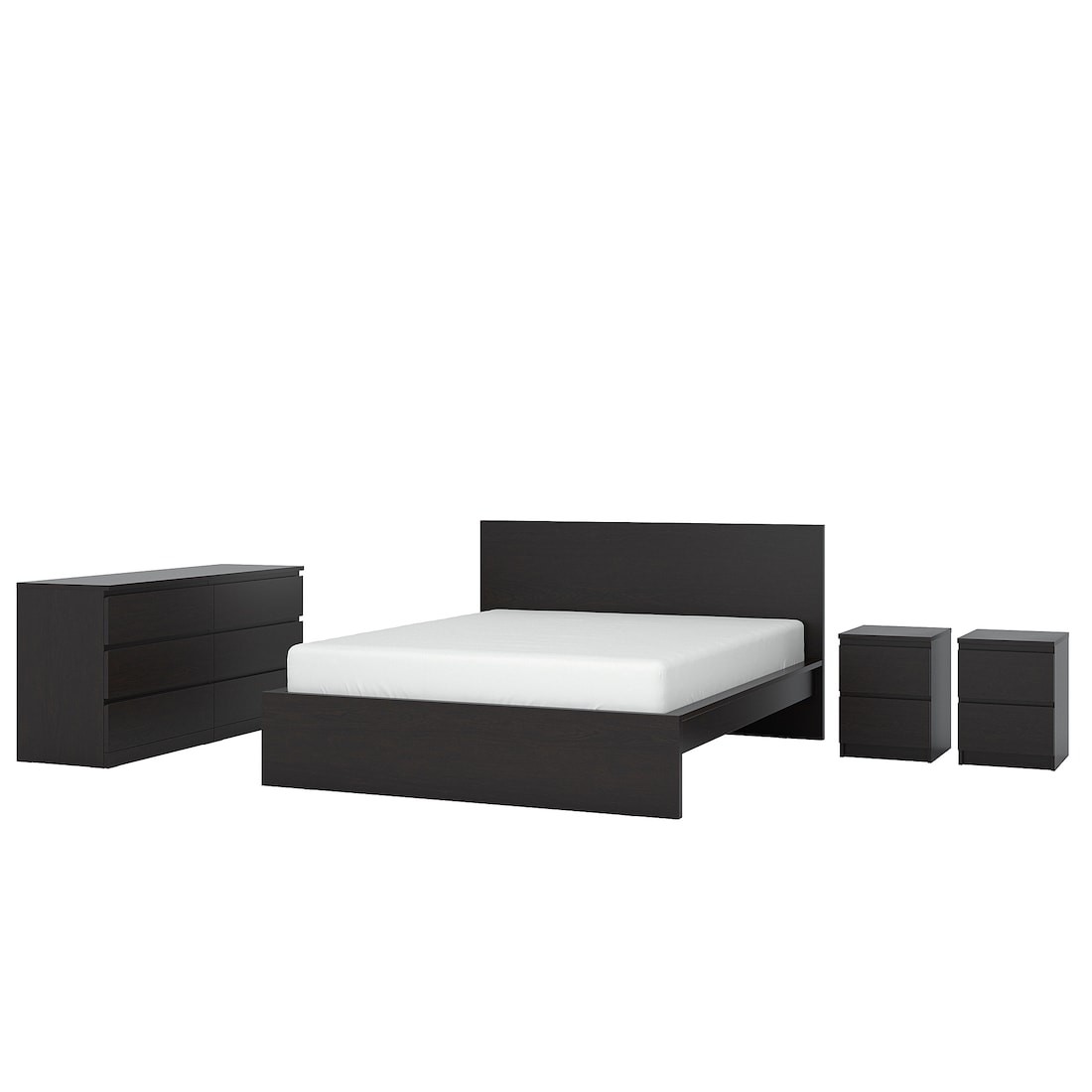 MALM МАЛЬМ Набор мебели для спальни 4 шт, черно-коричневый, 140x200 см