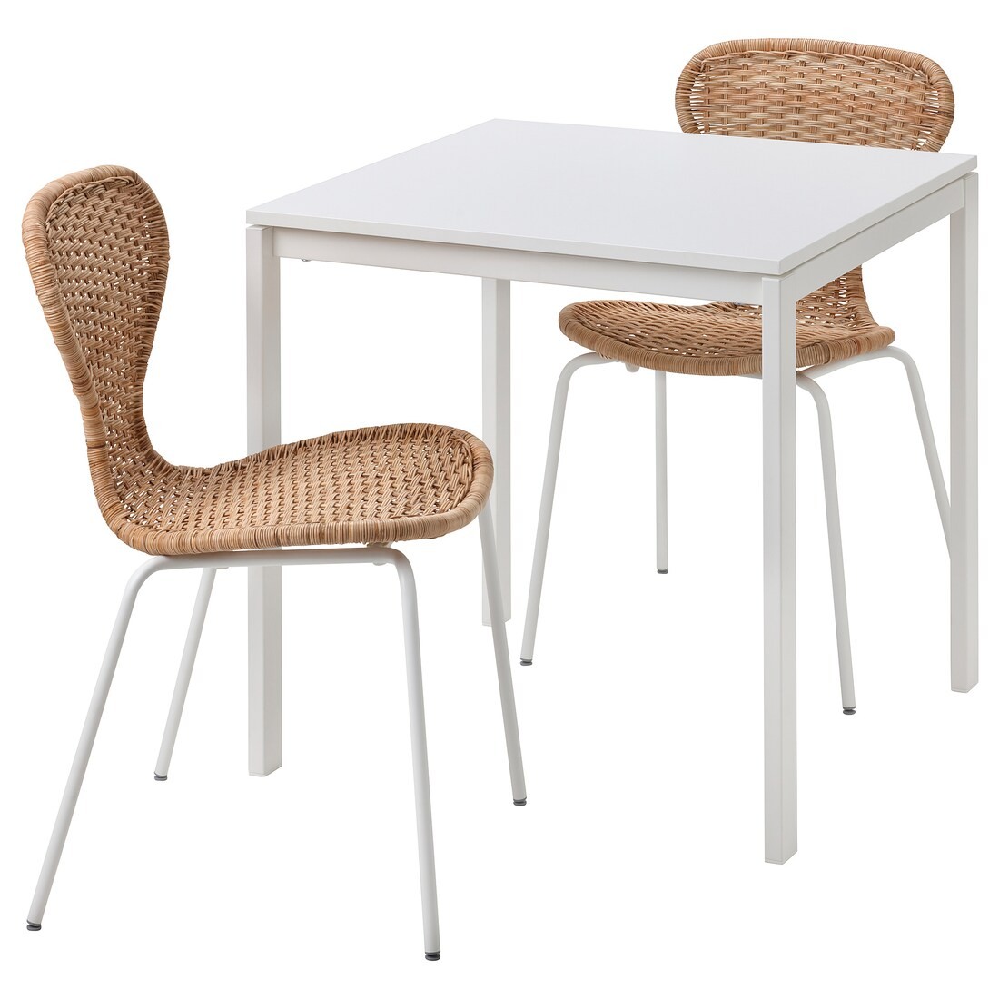 MELLTORP / ÄLVSTA Стол и 2 стула, белый / белый ротанг, 75x75 см