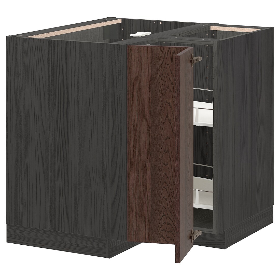 METOD МЕТОД Угловой напольный шкаф с каруселью, черный / Sinarp коричневый, 88x88 см