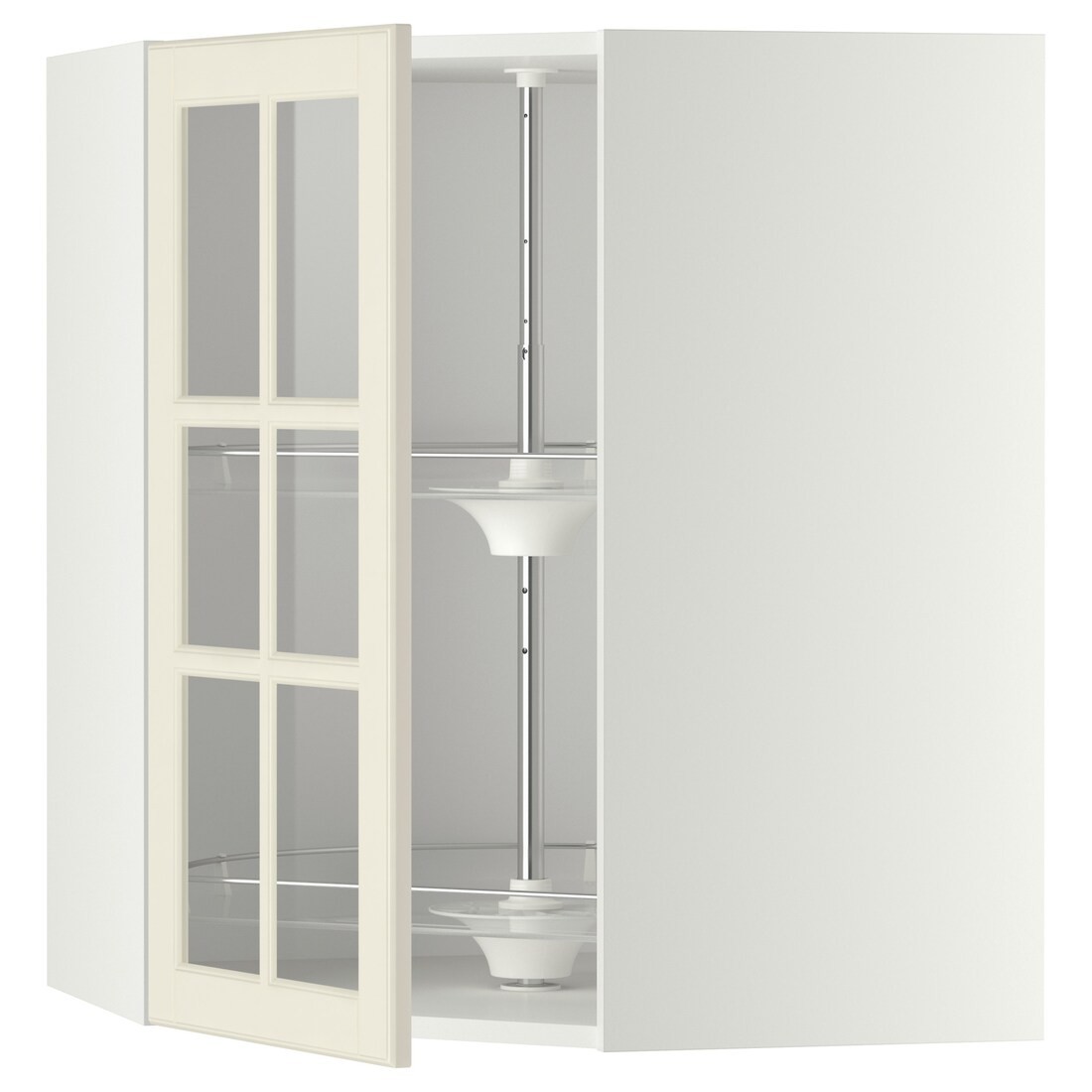 METOD МЕТОД Угловой настенный шкаф с каруселью / стеклянная дверь, белый / Bodbyn кремовый, 68x80 см