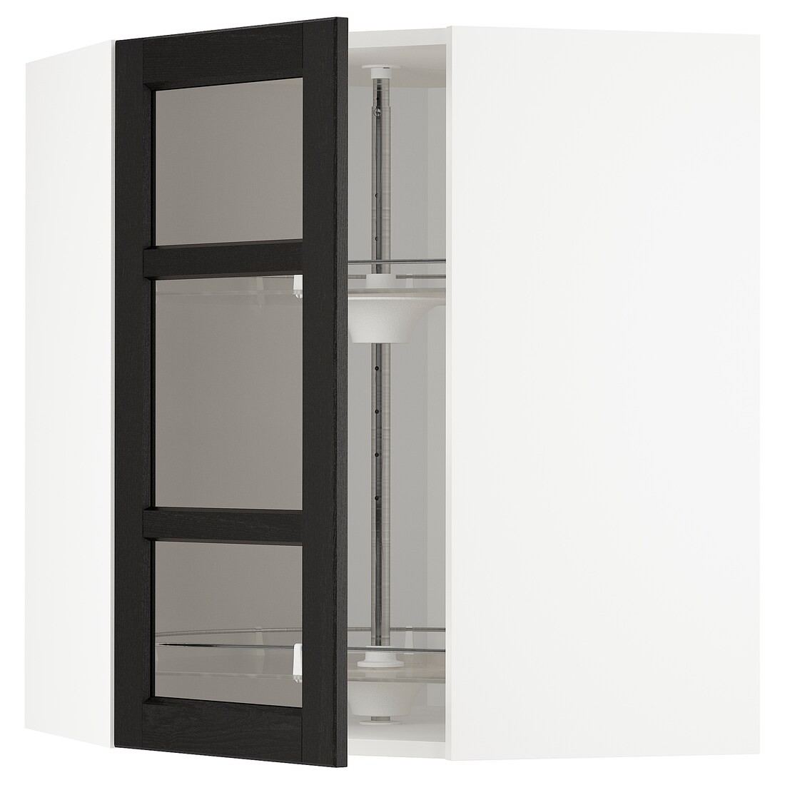 METOD МЕТОД Угловой настенный шкаф с каруселью / стеклянная дверь, белый / Lerhyttan черная морилка, 68x80 см