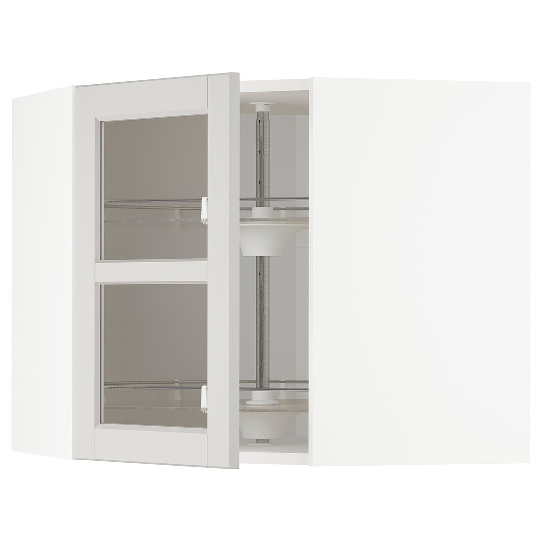 METOD МЕТОД Угловой настенный шкаф с каруселью / стеклянная дверь, белый / Lerhyttan светло-серый, 68x60 см