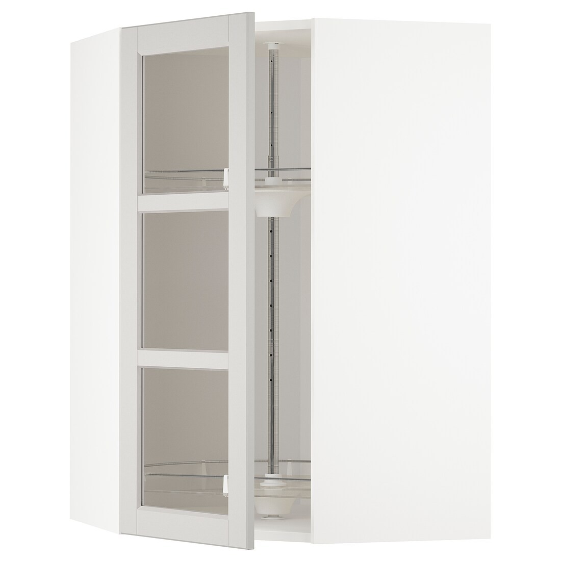 METOD МЕТОД Угловой настенный шкаф с каруселью / стеклянная дверь, белый / Lerhyttan светло-серый, 68x100 см