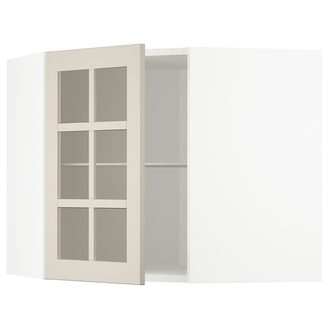 METOD МЕТОД Угловой настенный шкаф с полками / стеклянная дверь, белый / Stensund бежевый, 68x60 см