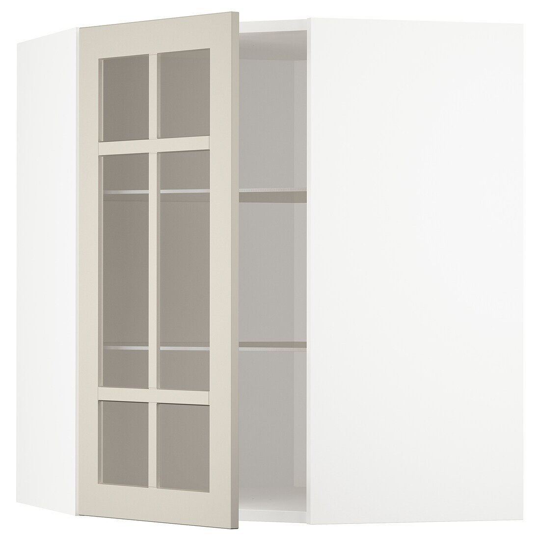 METOD МЕТОД Угловой настенный шкаф с полками / стеклянная дверь, белый / Stensund бежевый, 68x80 см
