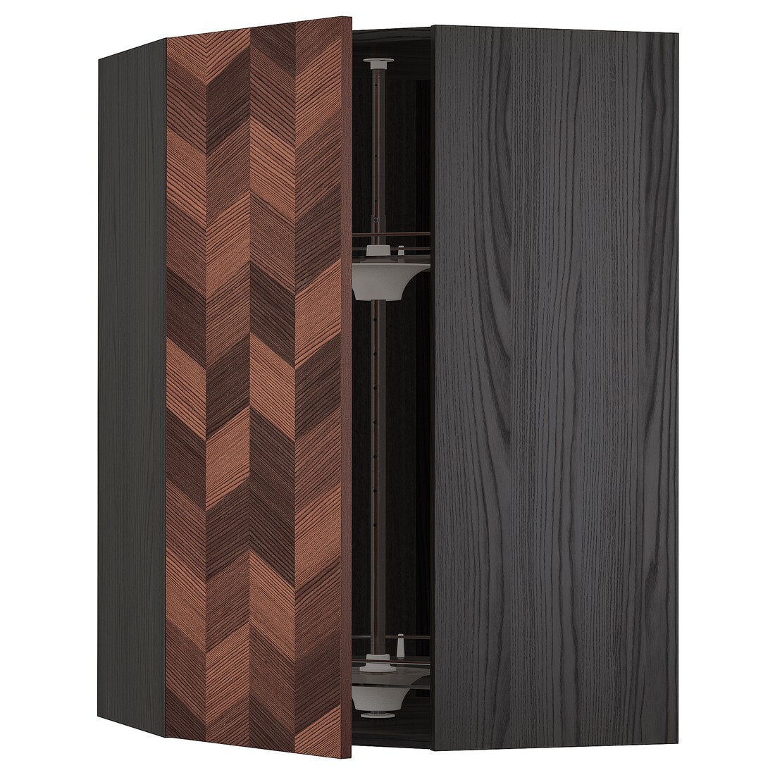 METOD МЕТОД Угловой навесной шкаф с каруселью, черный Hasslarp / коричневый узор, 68x100 см