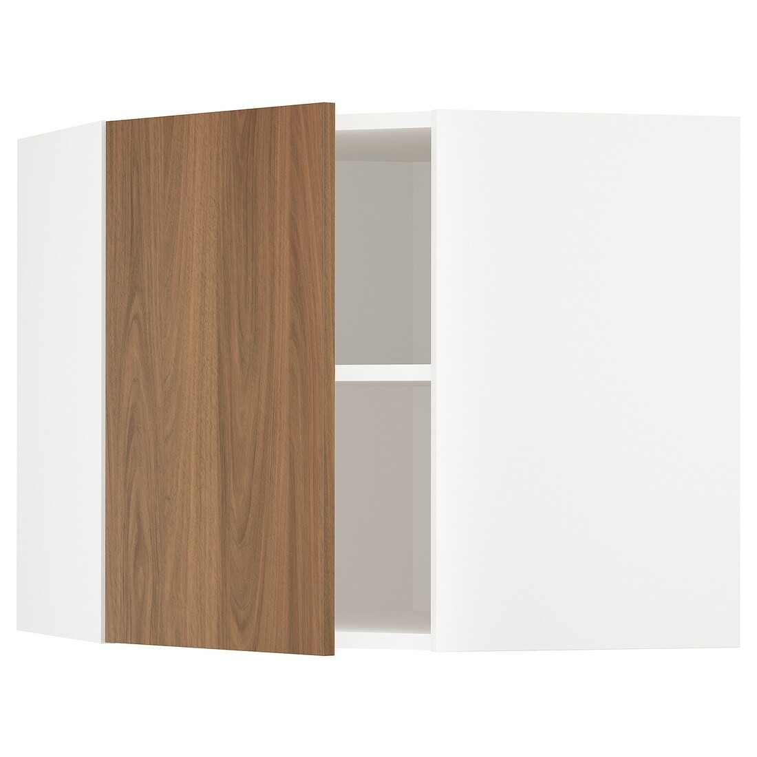 METOD Угловой навесной шкаф с полками, белый / Имитация коричневого ореха, 68x60 см