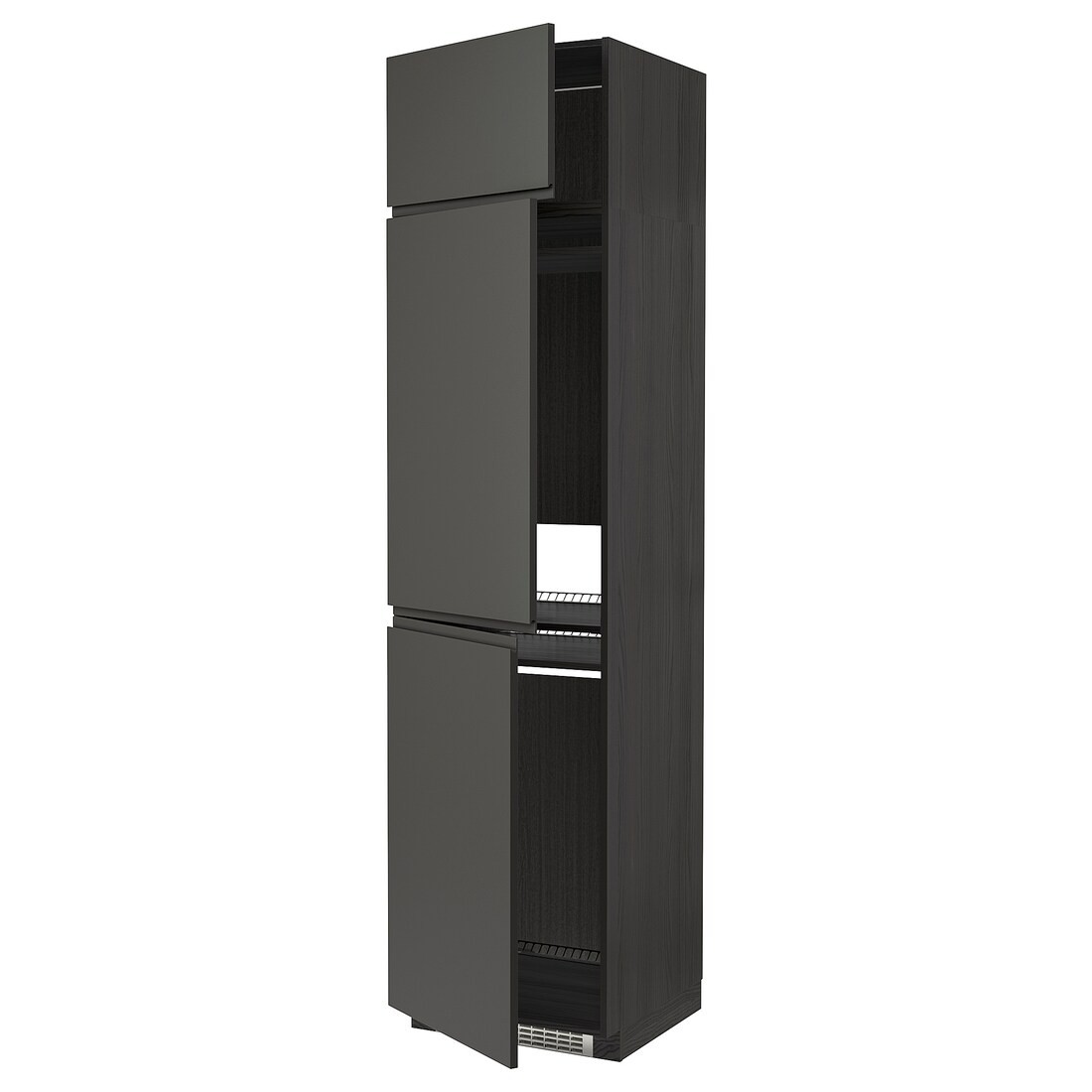 METOD МЕТОД Высокий шкаф для холодильника / морозильника / 3 дверцы, черный / Voxtorp темно-серый, 60x60x240 см