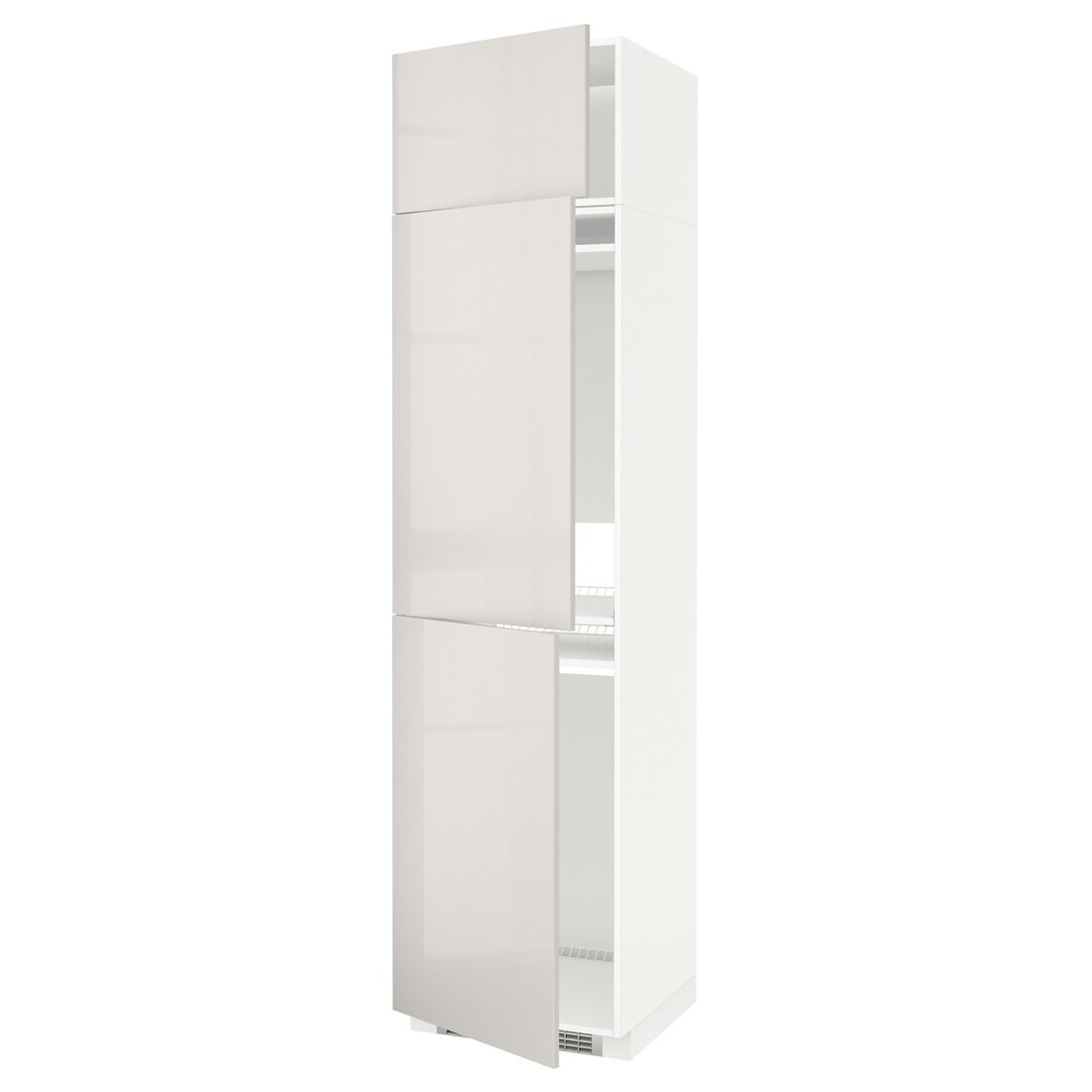 METOD МЕТОД Высокий шкаф для холодильника / морозильника / 3 дверцы, белый / Ringhult светло-серый, 60x60x240 см