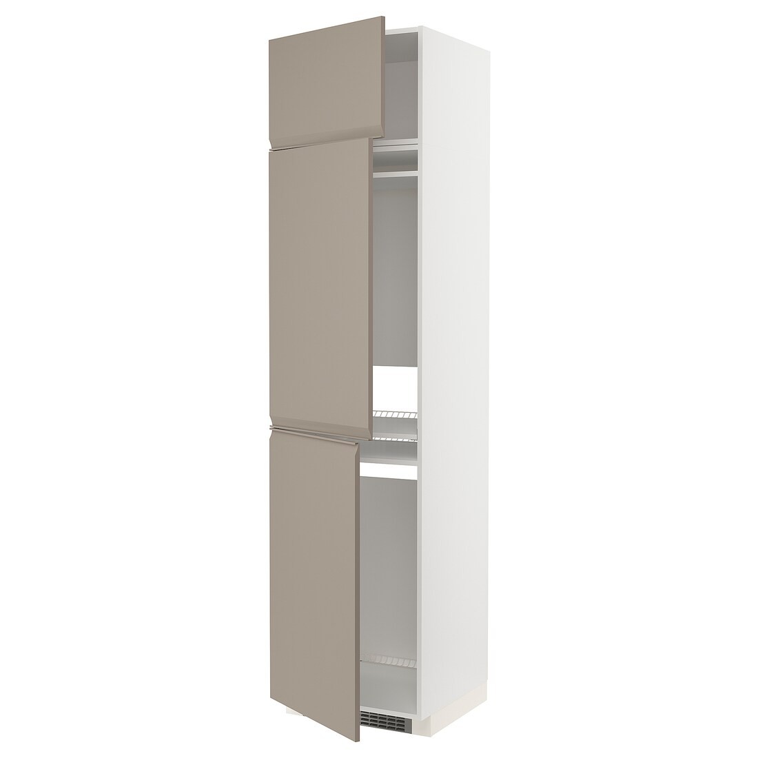 METOD МЕТОД Высокий шкаф для холодильника / морозильника / 3 дверцы, белый / Upplöv матовый темно-бежевый, 60x60x240 см