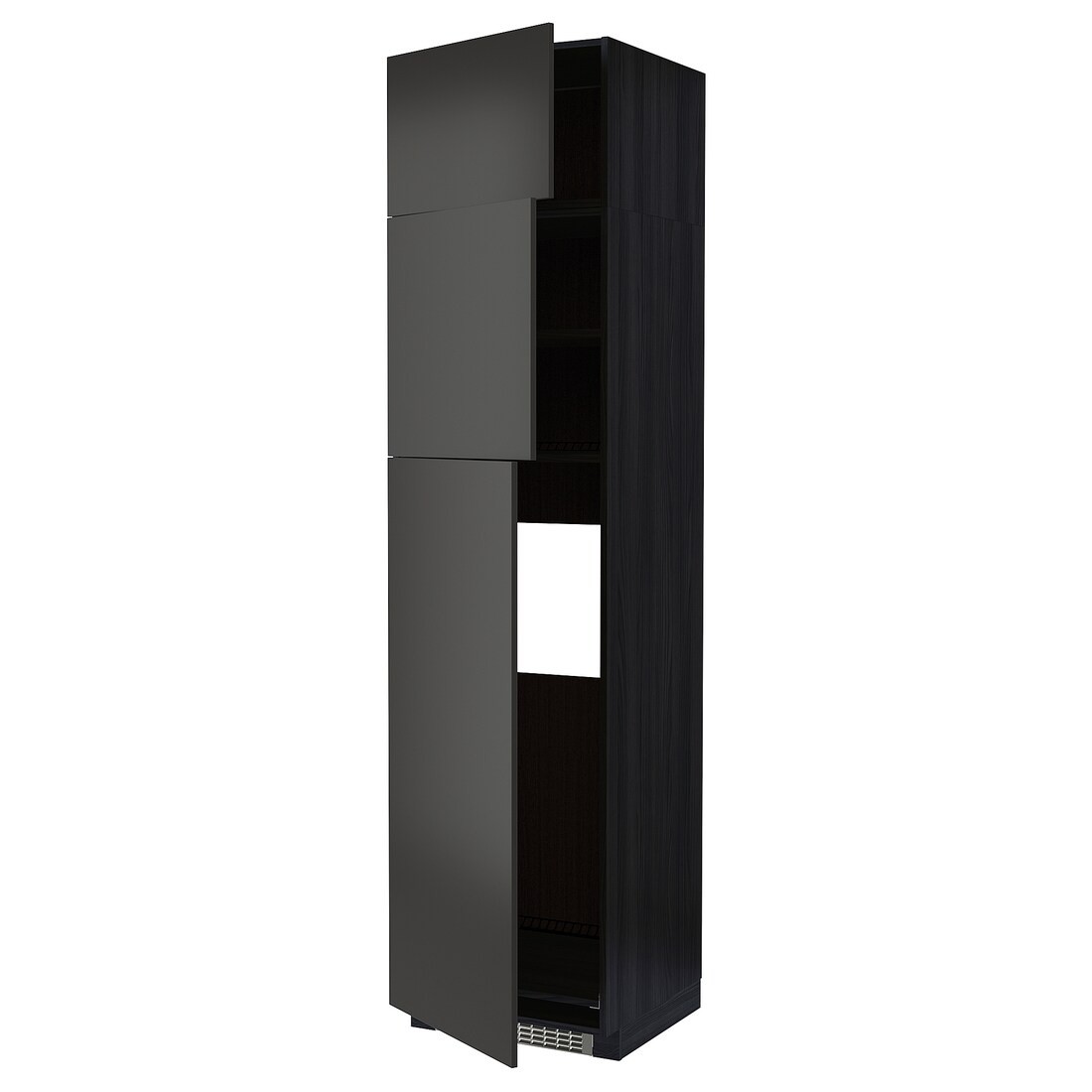 METOD МЕТОД Высокий шкаф для холодильника с 3 дверями, черный / Nickebo матовый антрацит, 60x60x240 см