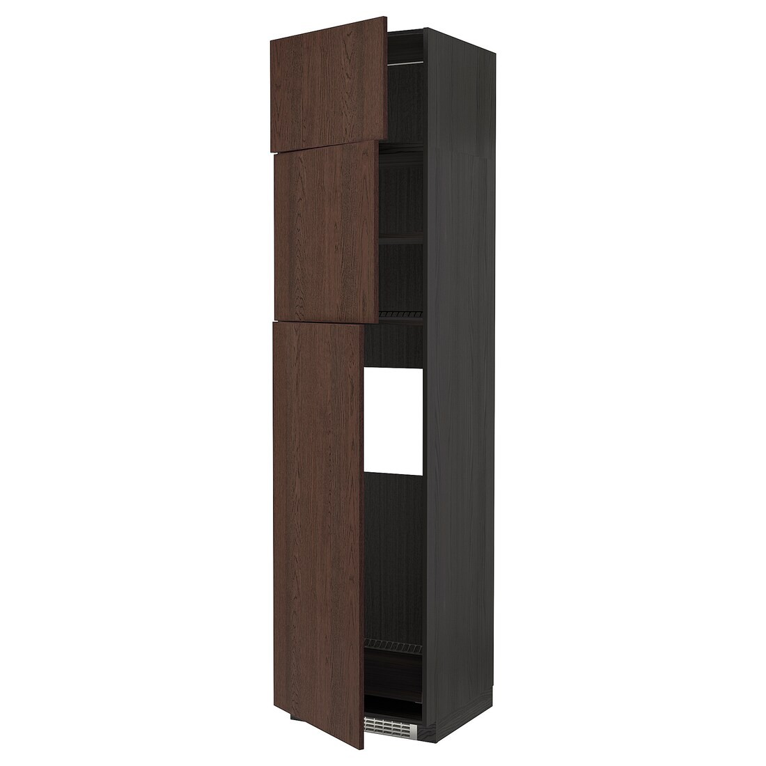 METOD МЕТОД Высокий шкаф для холодильника с 3 дверями, черный / Sinarp коричневый, 60x60x240 см