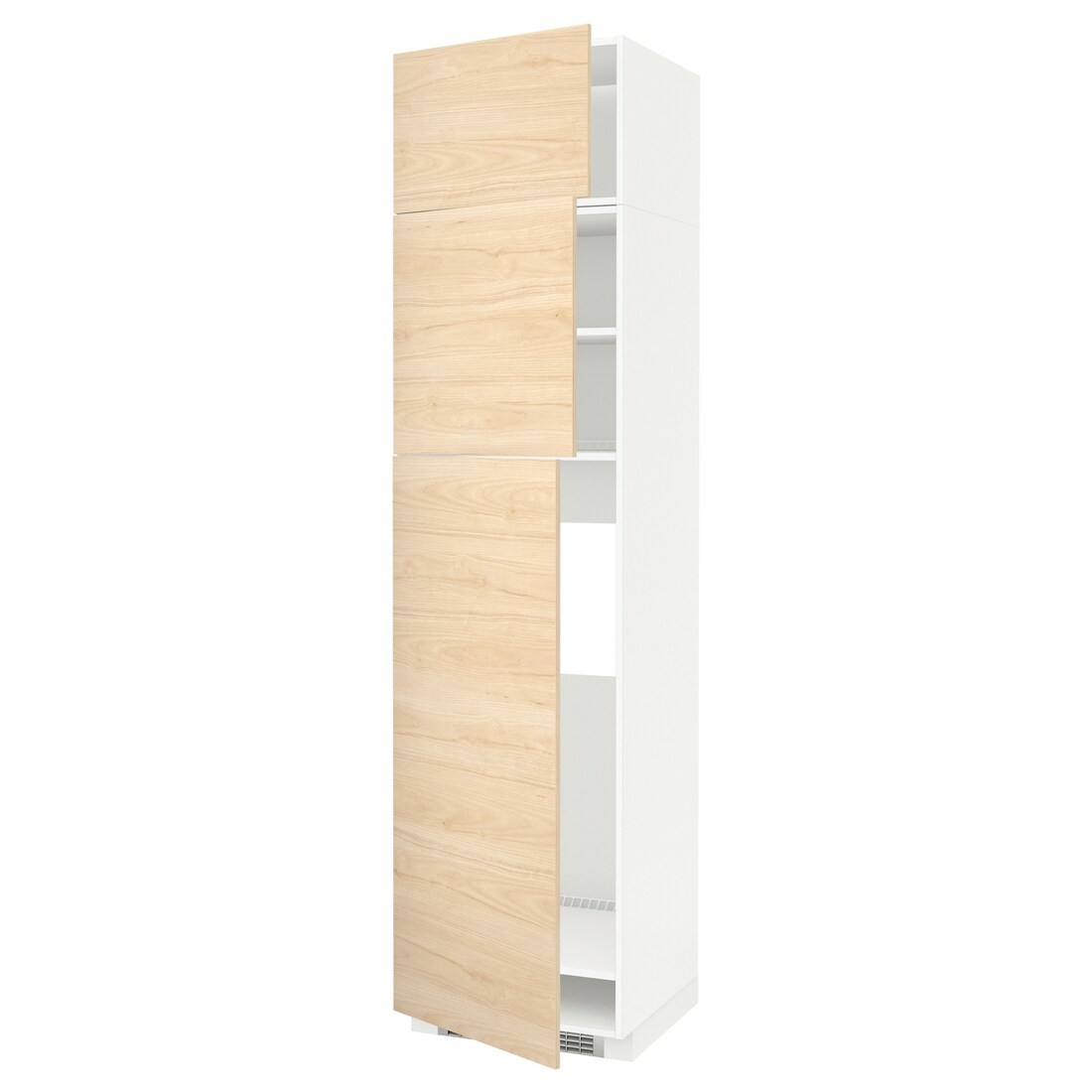 METOD МЕТОД Высокий шкаф для холодильника с 3 дверями, белый / Askersund узор светлый ясень, 60x60x240 см