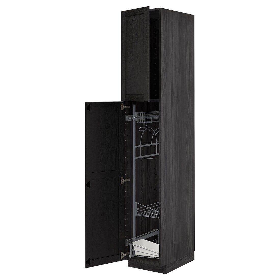 METOD МЕТОД Высокий шкаф с отделением для аксессуаров для уборки, черный / Lerhyttan черная морилка, 40x60x220 см