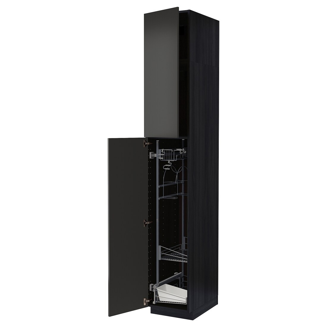 METOD МЕТОД Высокий шкаф с отделением для аксессуаров для уборки, черный / Nickebo матовый антрацит, 40x60x240 см