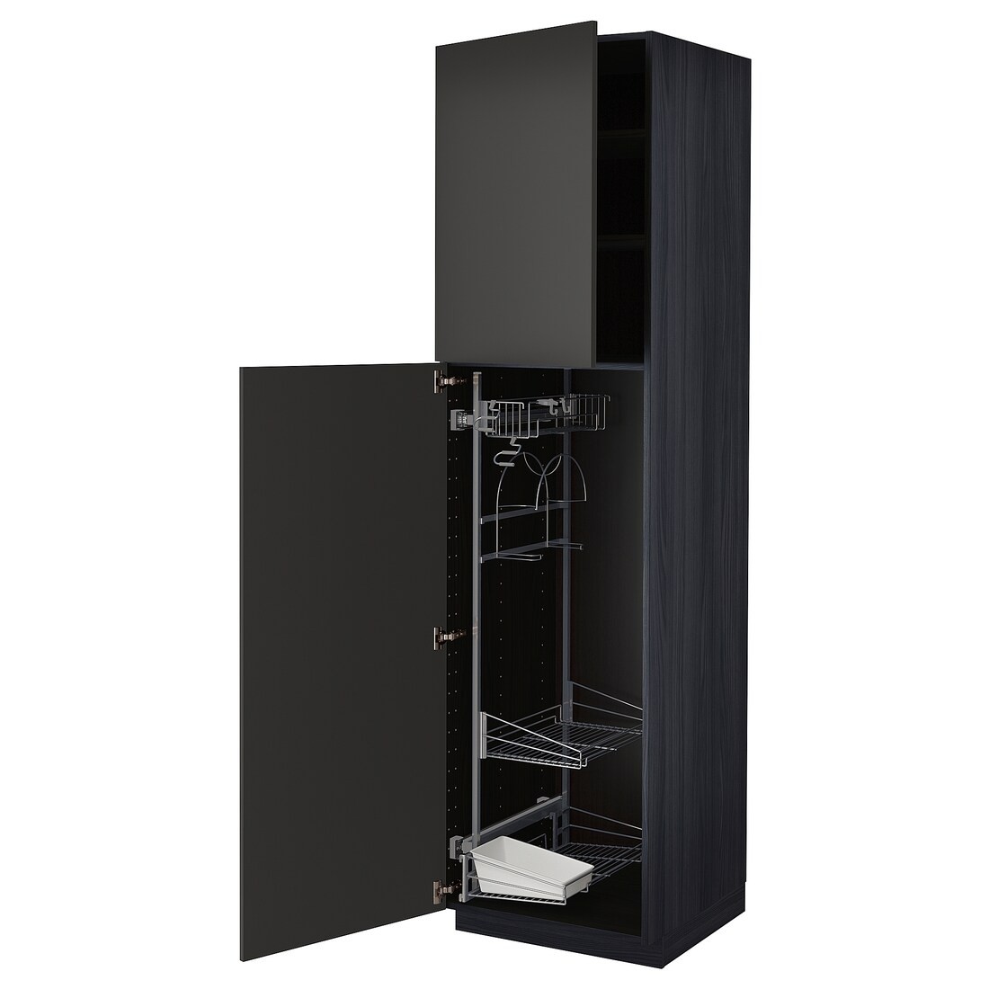 METOD МЕТОД Высокий шкаф с отделением для аксессуаров для уборки, черный / Nickebo матовый антрацит, 60x60x220 см
