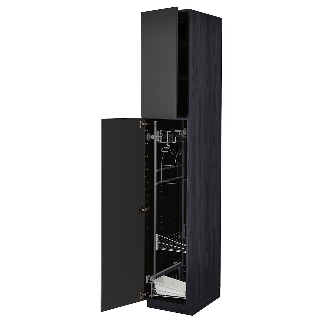 METOD МЕТОД Высокий шкаф с отделением для аксессуаров для уборки, черный / Nickebo матовый антрацит, 40x60x220 см