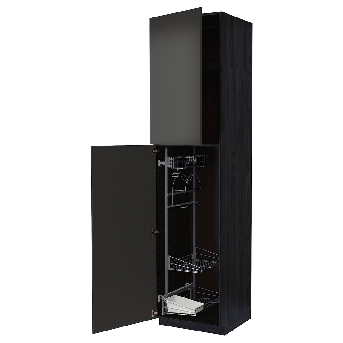 METOD МЕТОД Высокий шкаф с отделением для аксессуаров для уборки, черный / Nickebo матовый антрацит, 60x60x240 см
