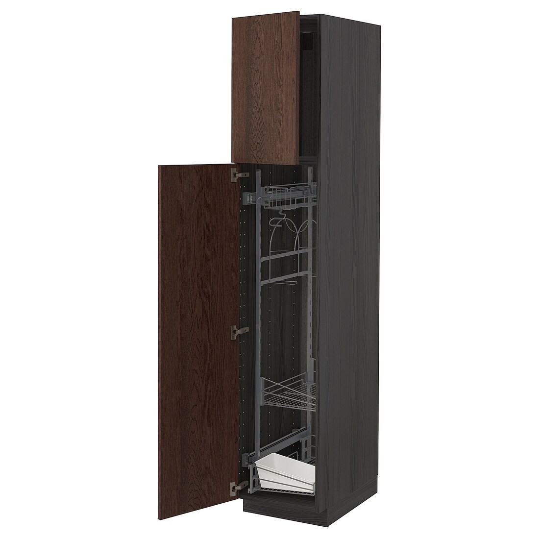 METOD МЕТОД Высокий шкаф с отделением для аксессуаров для уборки, черный / Sinarp коричневый, 40x60x200 см