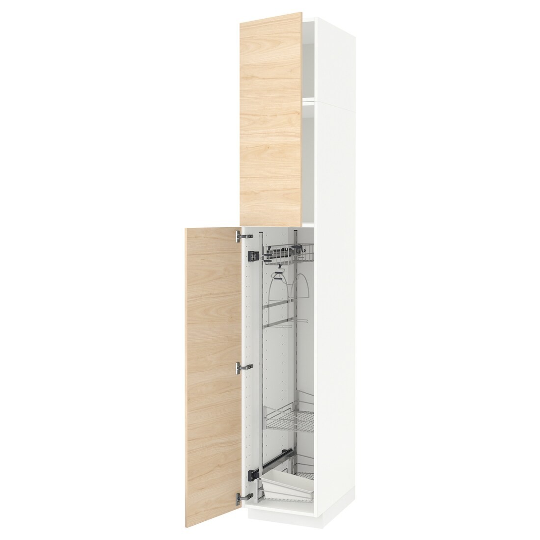 METOD МЕТОД Высокий шкаф с отделением для аксессуаров для уборки, белый / Askersund узор светлый ясень, 40x60x240 см