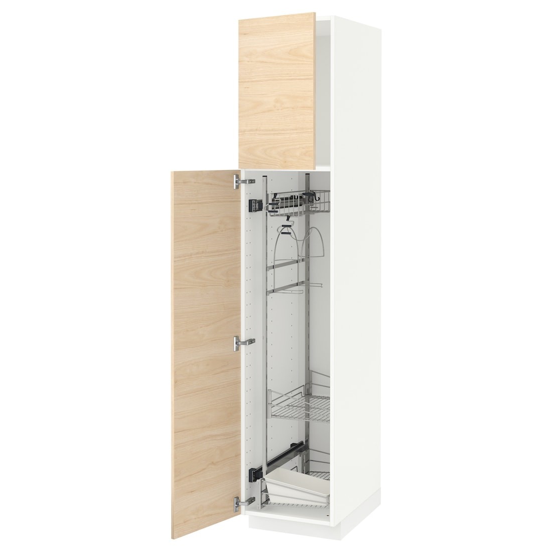 METOD МЕТОД Высокий шкаф с отделением для аксессуаров для уборки, белый / Askersund узор светлый ясень, 40x60x200 см