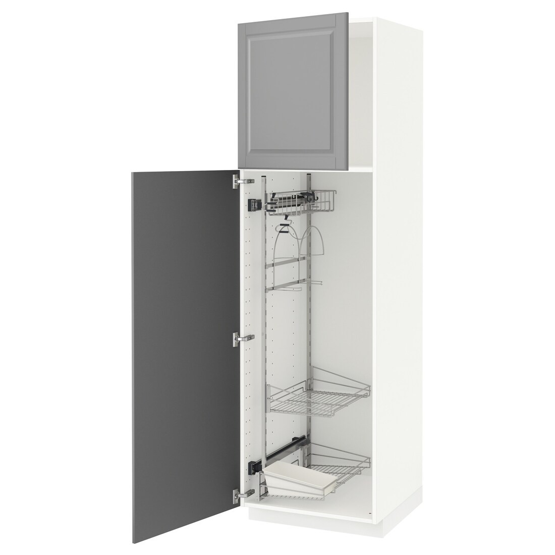METOD МЕТОД Высокий шкаф с отделением для аксессуаров для уборки, белый / Bodbyn серый, 60x60x200 см