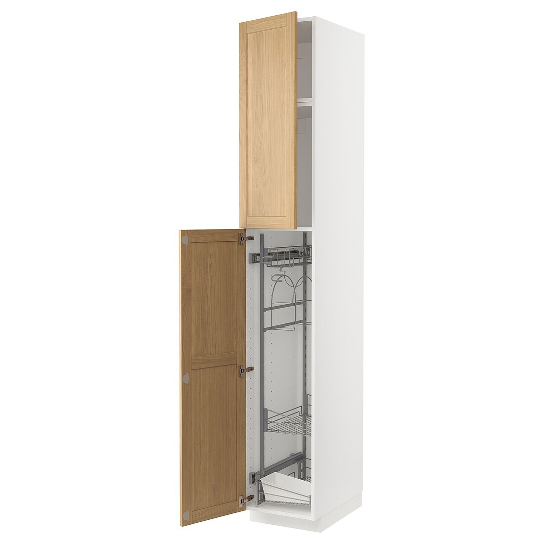 METOD Высокий шкаф с отделением для аксессуаров для уборки, белый / дуб Forsbacka, 40x60x240 см