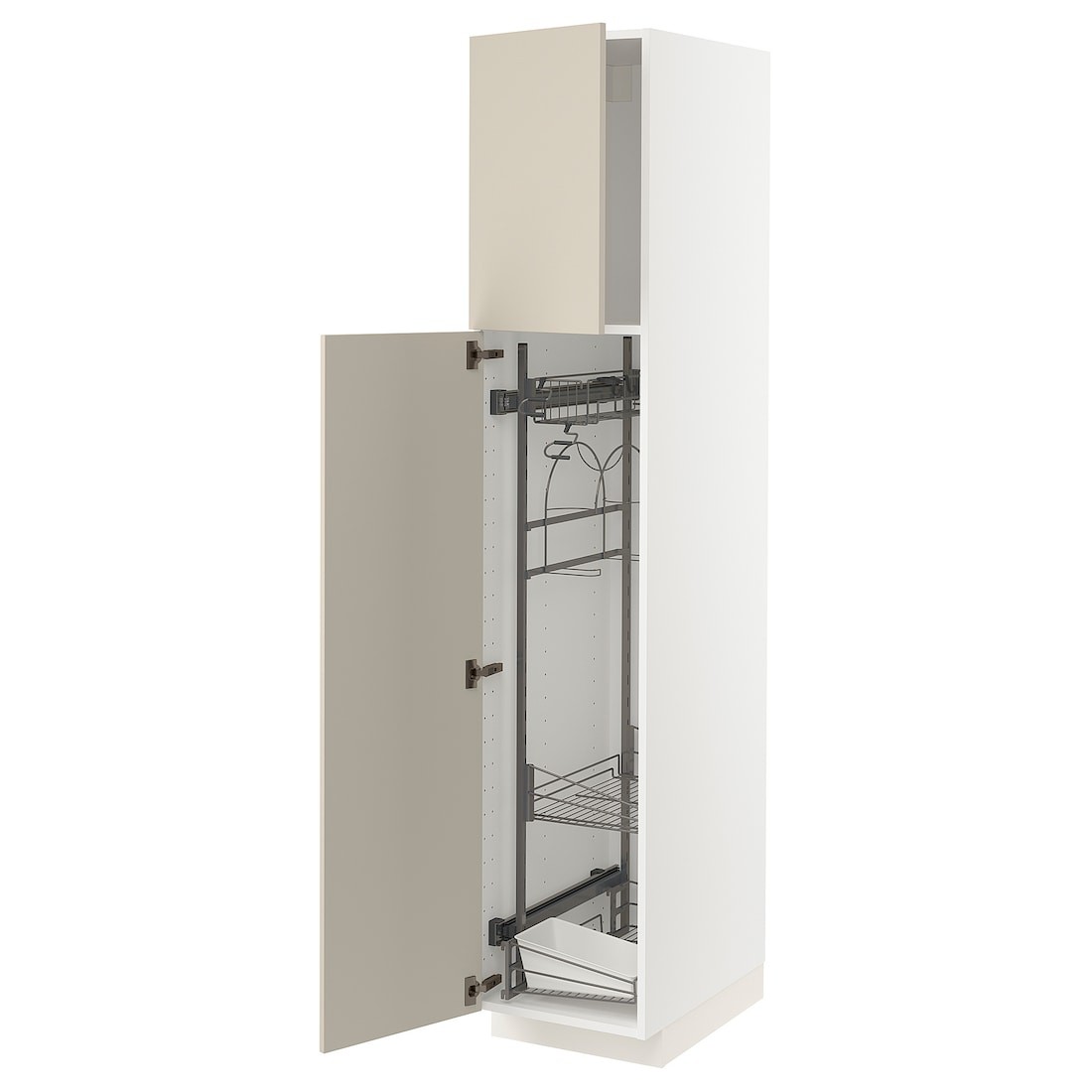METOD МЕТОД Высокий шкаф с отделением для аксессуаров для уборки, белый / Havstorp бежевый, 40x60x200 см