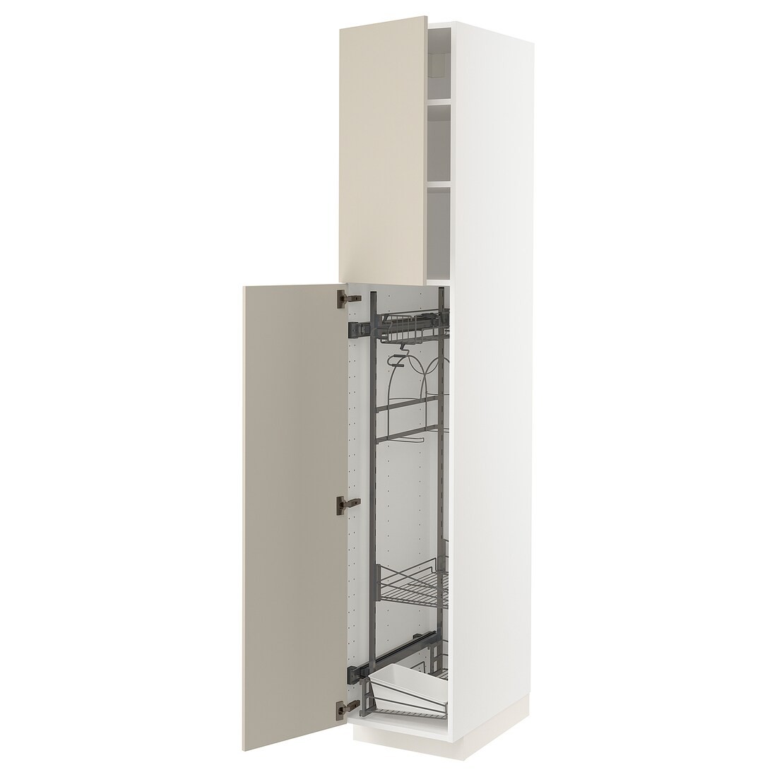 METOD МЕТОД Высокий шкаф с отделением для аксессуаров для уборки, белый / Havstorp бежевый, 40x60x220 см