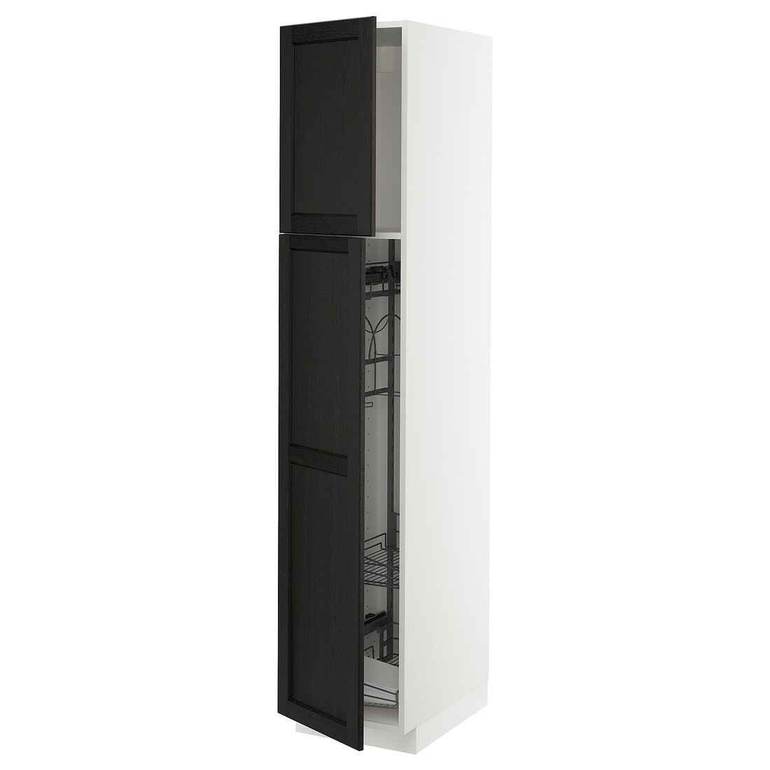 METOD МЕТОД Высокий шкаф с отделением для аксессуаров для уборки, белый / Lerhyttan черная морилка, 40x60x200 см