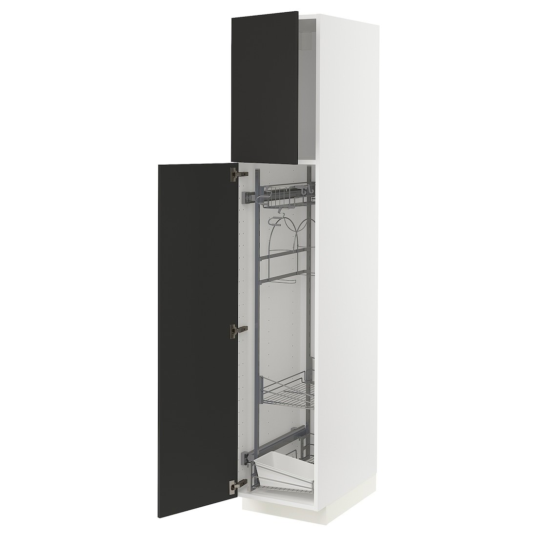 METOD МЕТОД Высокий шкаф с отделением для аксессуаров для уборки, белый / Nickebo матовый антрацит, 40x60x200 см