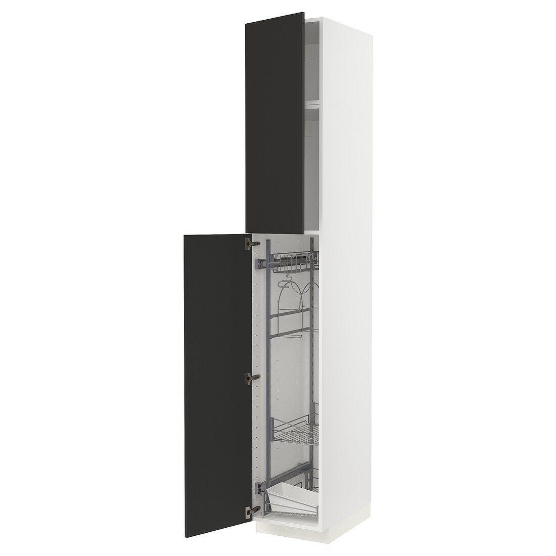 METOD МЕТОД Высокий шкаф с отделением для аксессуаров для уборки, белый / Nickebo матовый антрацит, 40x60x240 см