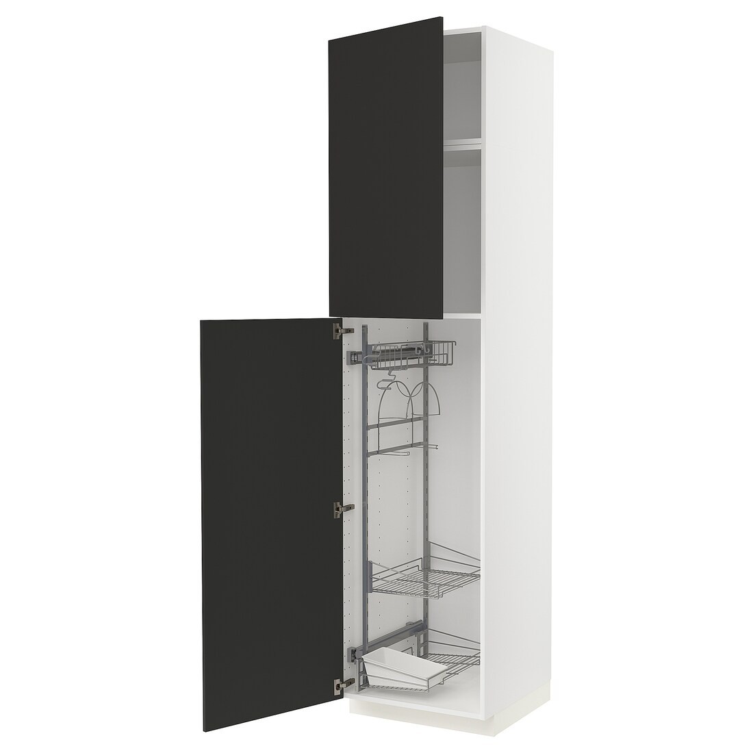 METOD МЕТОД Высокий шкаф с отделением для аксессуаров для уборки, белый / Nickebo матовый антрацит, 60x60x240 см