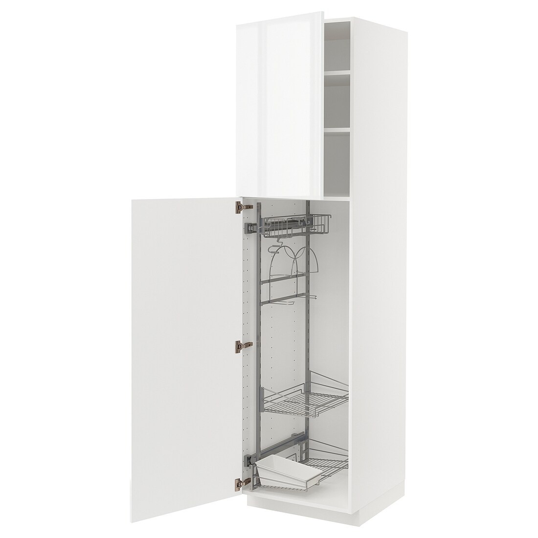 METOD МЕТОД Высокий шкаф с отделением для аксессуаров для уборки, белый / Ringhult светло-серый, 60x60x220 см