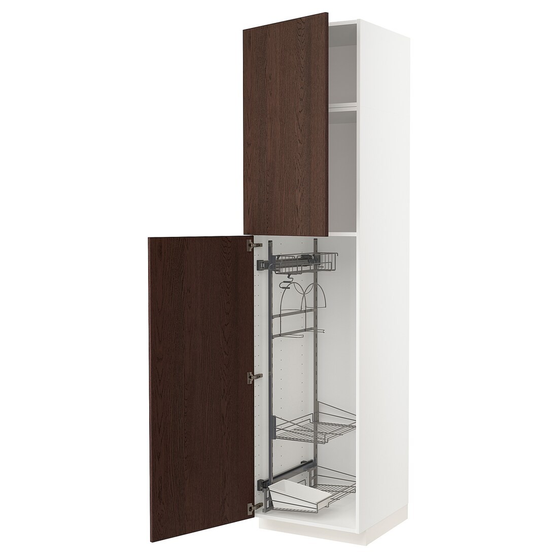 METOD МЕТОД Высокий шкаф с отделением для аксессуаров для уборки, белый / Sinarp коричневый, 60x60x240 см