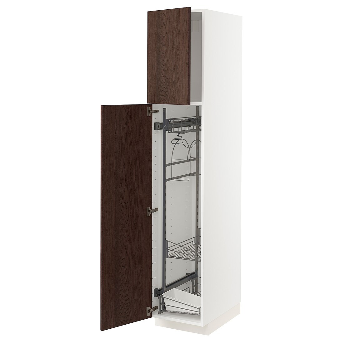 METOD МЕТОД Высокий шкаф с отделением для аксессуаров для уборки, белый / Sinarp коричневый, 40x60x200 см